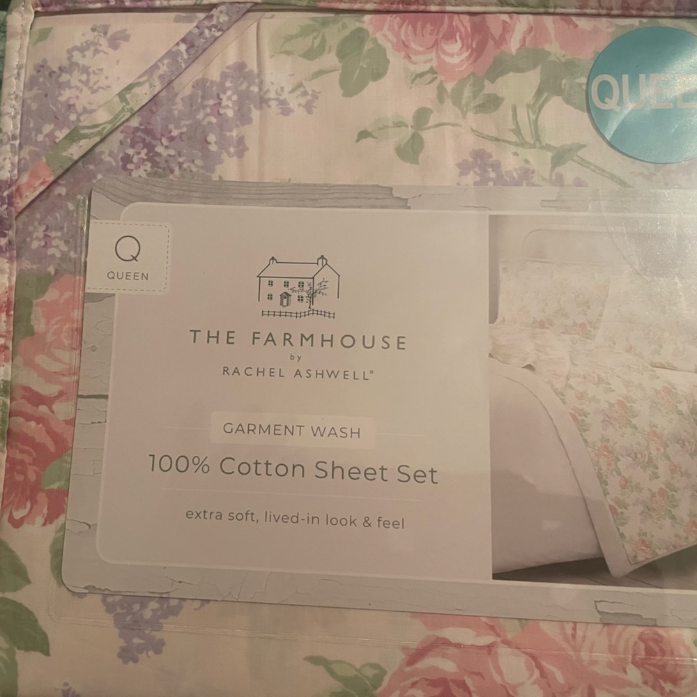 BRAND NEW THE FARMHOUSE RACHEL ASHWELL SHABBY CHIC FLORAL QUEEN SHEETS SET
